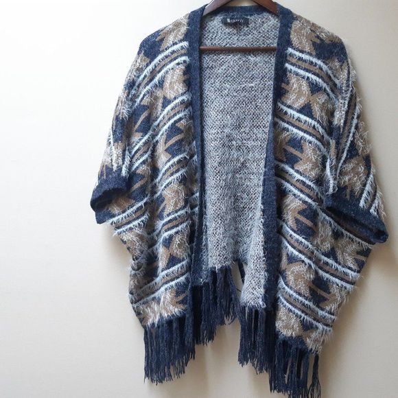 Blue white fancy Ladies  77 sisters soft poncho sweater - Picture 1 of 4